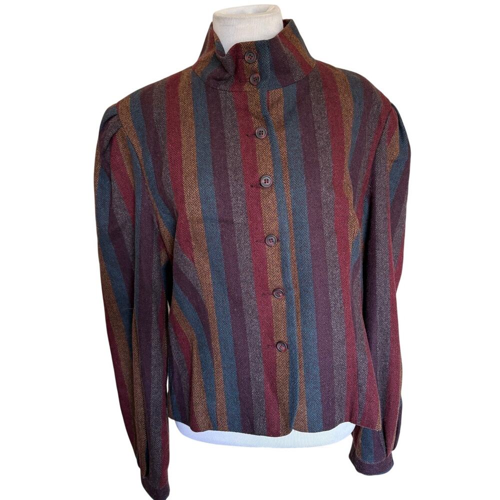 Vintage 70s Swingles Wool Herringbone Stripe Cropped Jacket Edwardian Style